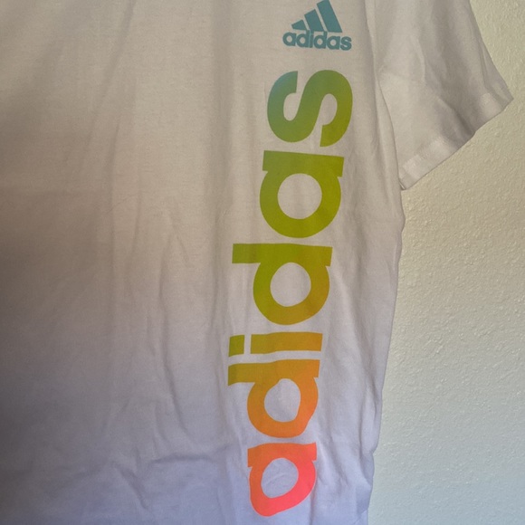 Adidas White Gradient Multicolor Logo Crewneck Tee - Kids size L(14-16) - Picture 3 of 6